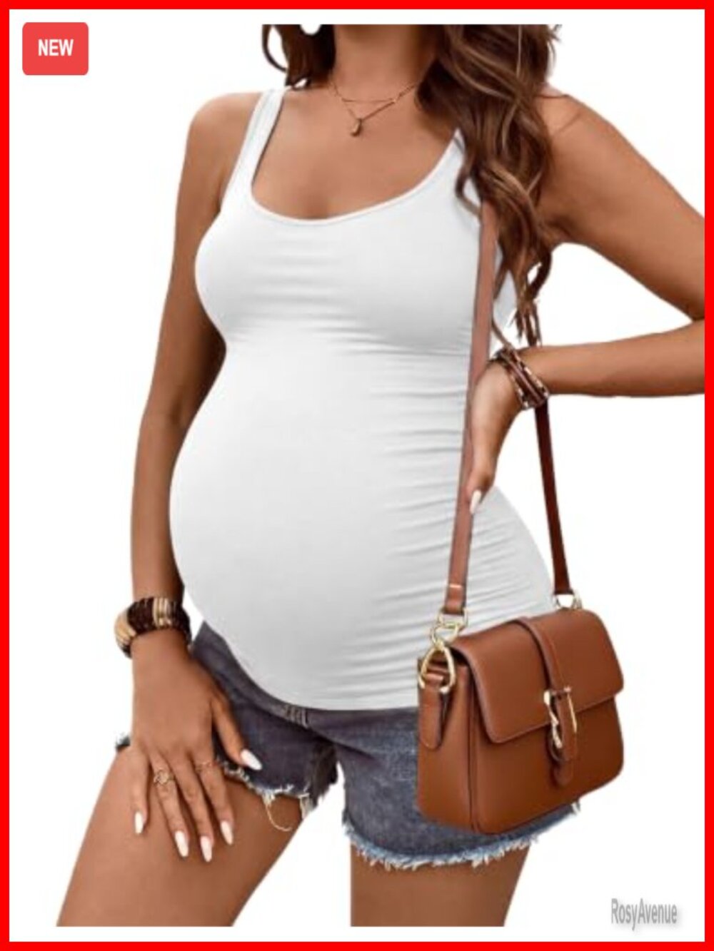 Maternity Tank Top Side Ruch Hip Length Basic Summer Casual